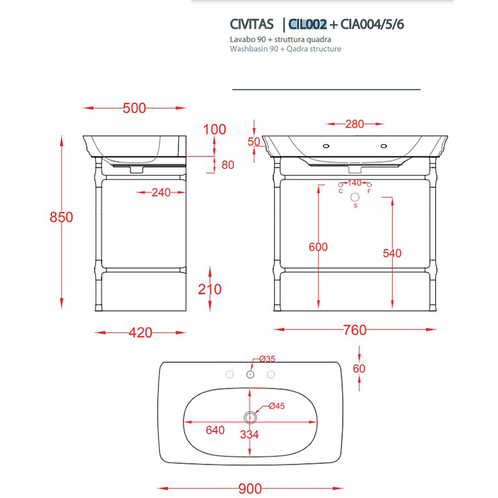 Artceram Civitas Раковина 90х50 см, 1 отв., цвет: серый