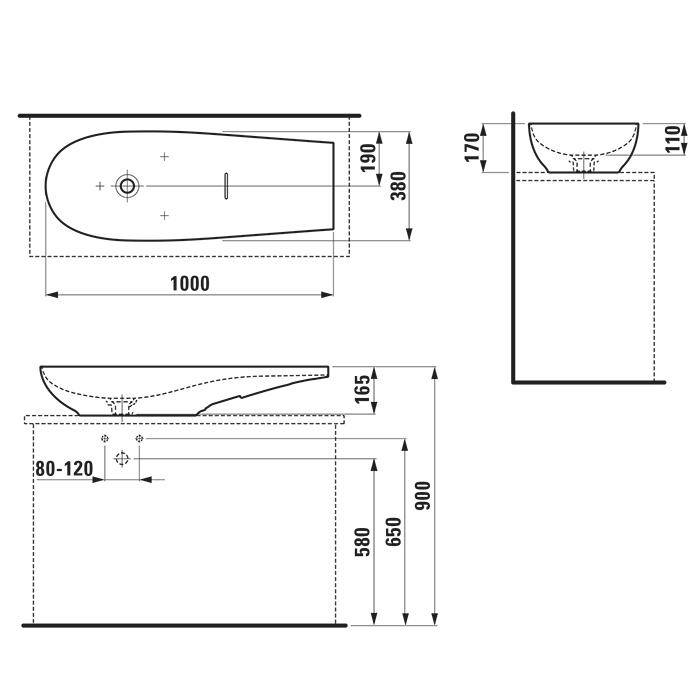 Laufen Alessi One Раковина-чаша 100х38х17см., без отв., без перелива, с покр. LCC, цвет: белый глянцевый