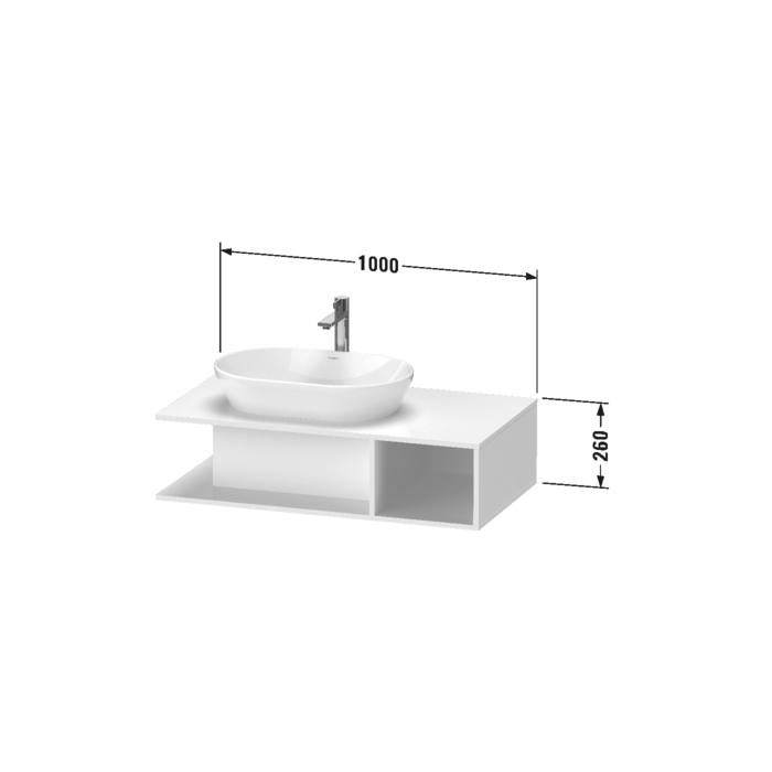 Duravit D-Neo Тумбочка подвесная компакт 100x55х26 см., раковина, 1 открытое отделение на правой стороне, цвет: белый высокоглянцевый