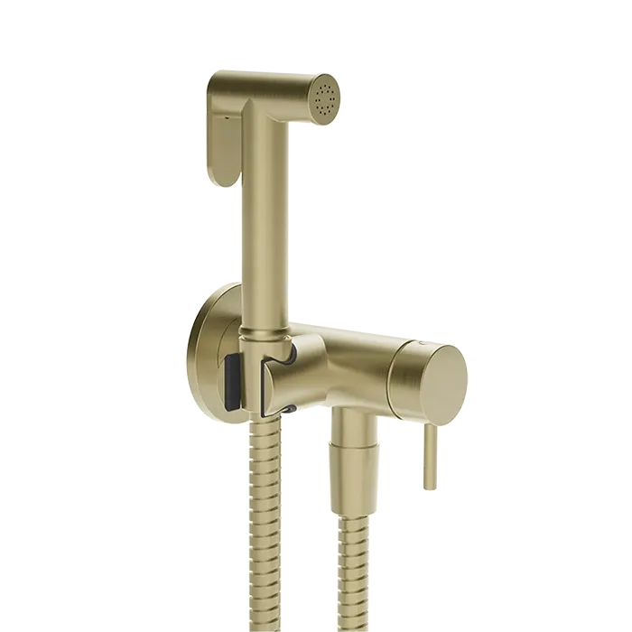 Гигиенический душ Gessi Cono GESSI TOTAL LOOK с наст. держ. со смесителем, с подводом воды и шлангом 1250 мм, цвет: Brass Br. PVD