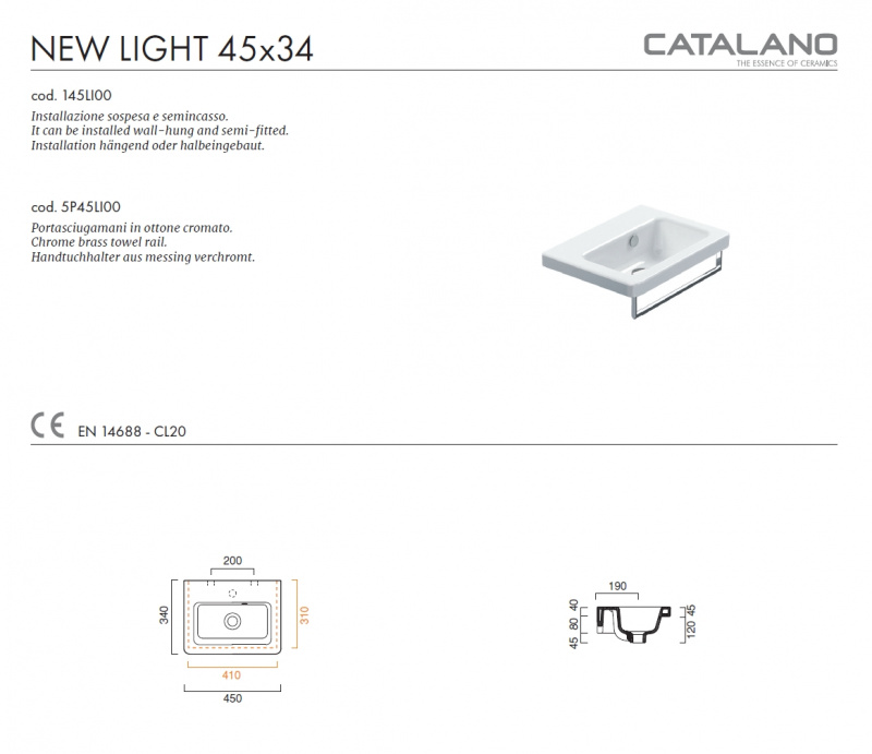 Раковина Catalano New Light 45x34 145LI00