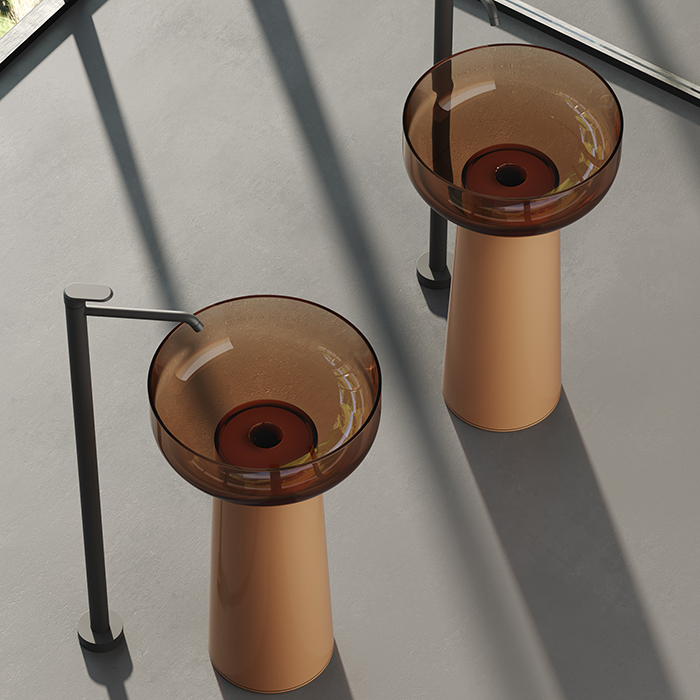 Dea Design Pedestal Basin Раковина 48х48х88см, напольная, без отв., Glasstech, прозрачная смола, цвет: Sunset R1