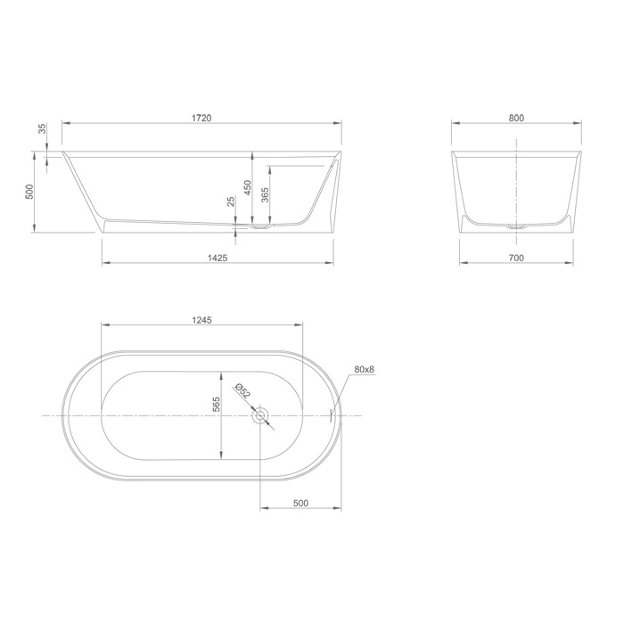KNIEF Pearl Ванна отдельностоящая овальная 172x81x50см со сливом, цвет: белый матовый