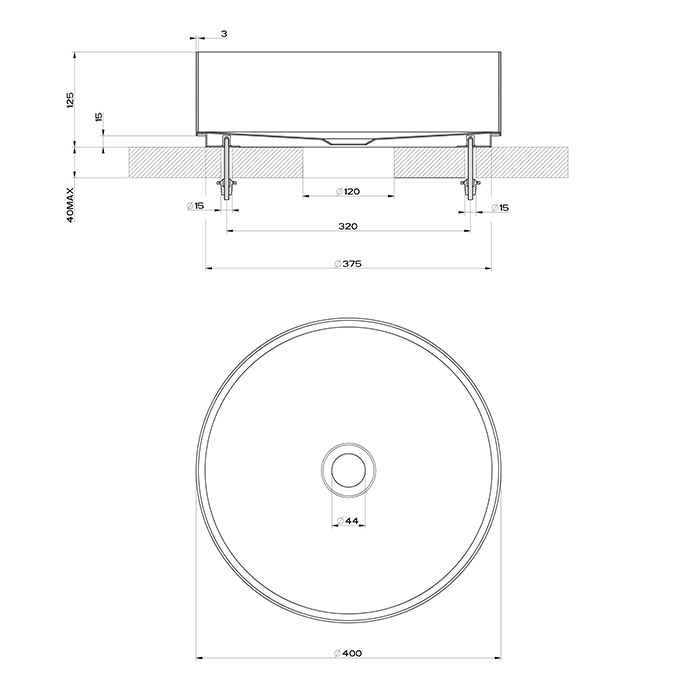 Gessi 316 Раковина 40 см, без отв., для установки на столешницу, без перелива, нержавеющая сталь, цвет: Copper brushed pvd