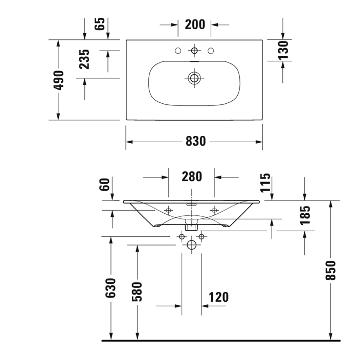 Раковина подвесная Duravit Happy D.2 Plus, 83х49см, с 2 отв., выпуск с керамической крышкой, WonderGliss, цвет: белый