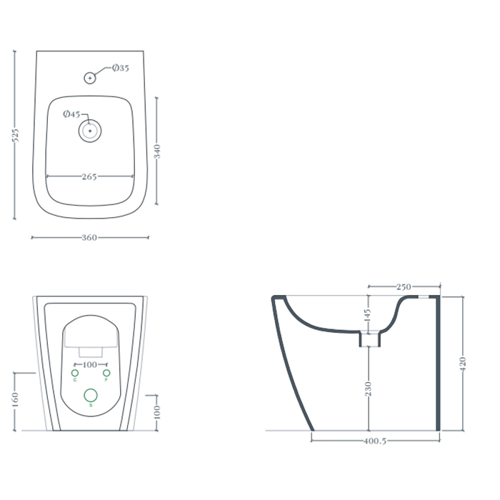 Artceram A16 Биде напольное 36х52 см, 1 отверстие, saniglaze, цвет: белый матовый