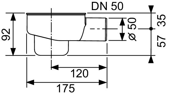 TECE drainline, сифон, 0,8 л/c, DN 50, выход вбок, высота монтажа от нижнего края сифона до верхнего края слива – 120 мм