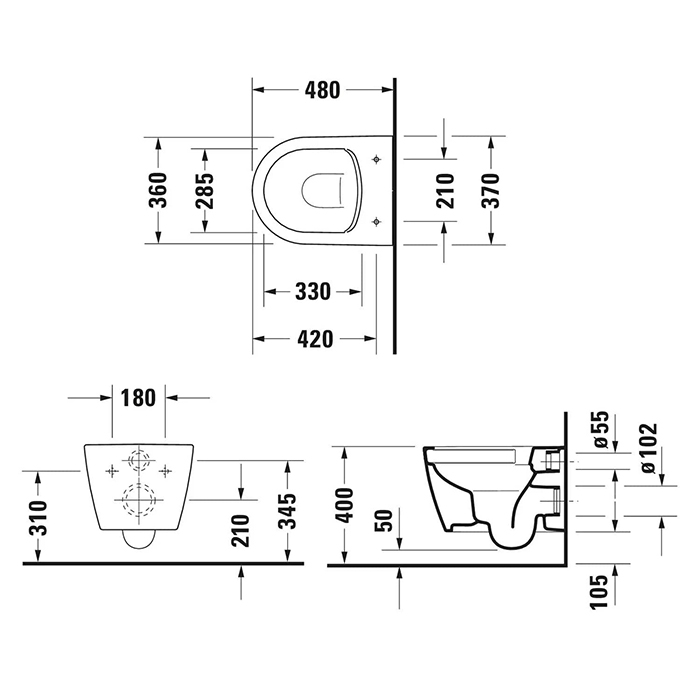 Duravit Soleil by Starck Унитаз 37х48см, подвесной, безободковый, Weiß Hochglanz, HyG, цвет: белый