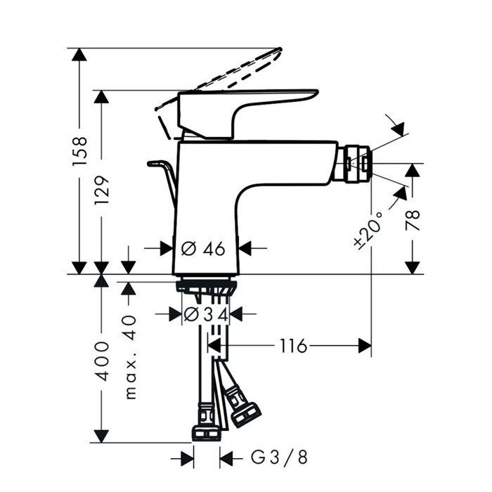 Hansgrohe Talis E, Смеситель для биде, с донным клапаном, Цвет: хром