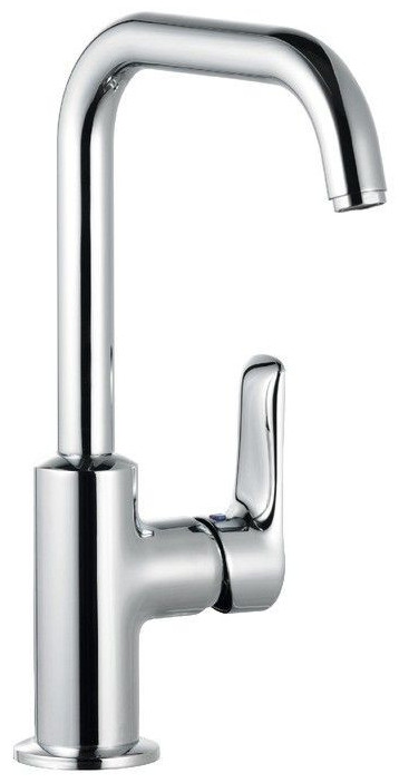 Смеситель для раковины Kludi Pure&Solid, 205 мм, со сливным гарнитуром, ∩ излив, 5 л/мин — 340250575