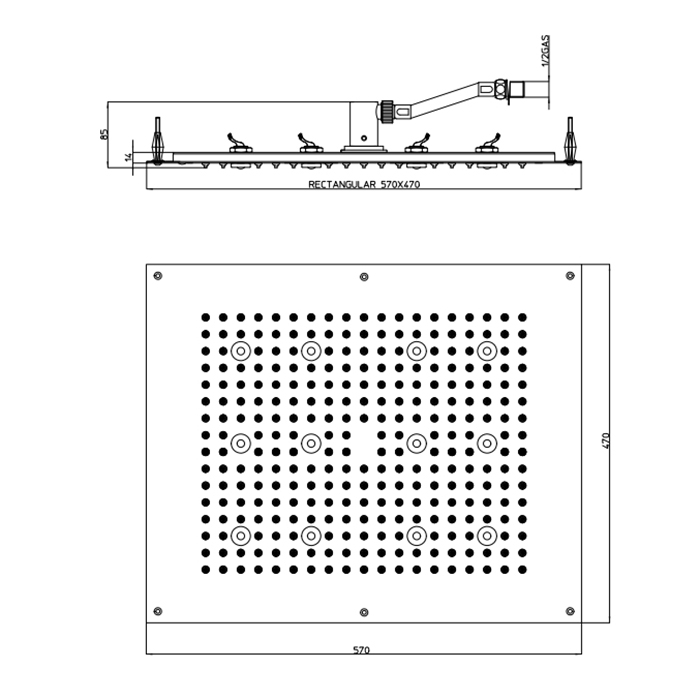 Верхний душ BOSSINI DREAM-RECTANGULAR 570x470 мм, с 12 LED (белый), блок питания/управления, цвет: хром