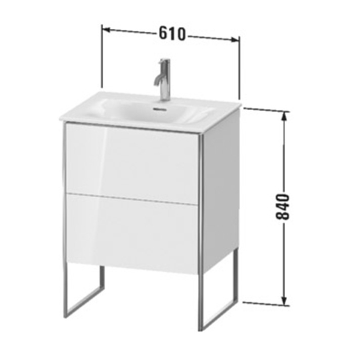 Тумба с раковиной Duravit XSquare 61х59.2x47.8см, напольная, 2 яшика, встроенные ножки с регулировкой по высоте, цвет: Flannel Grey SaM