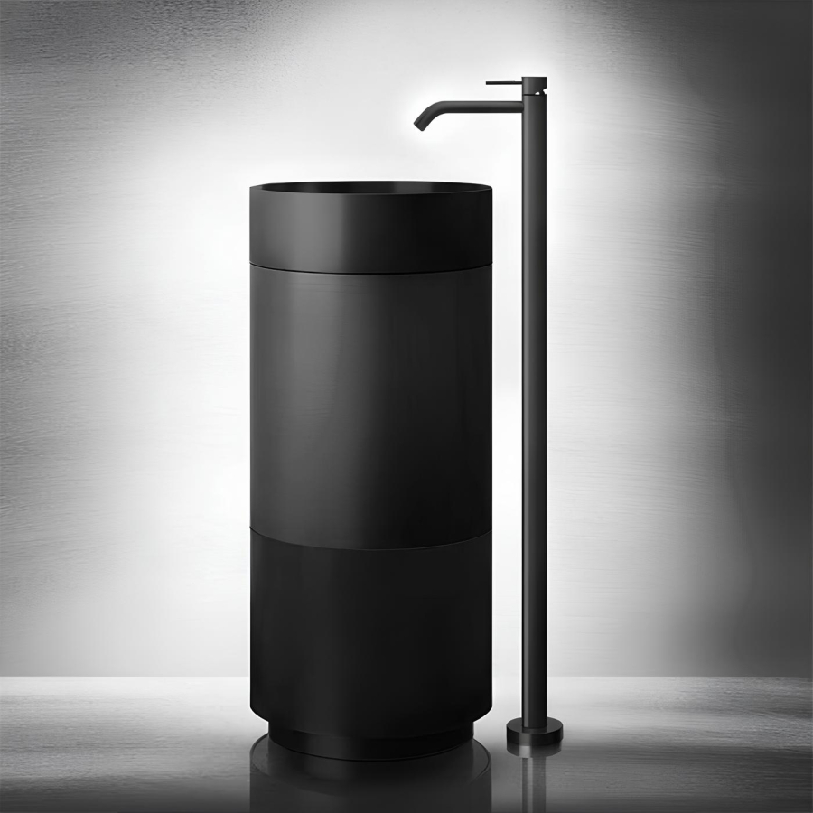 База Gessi, отдельностоящая, для раковины арт. 54601, с сифоном и дренажной трубкой, сливом в пол, цвет: Cristalplant Dark Metal