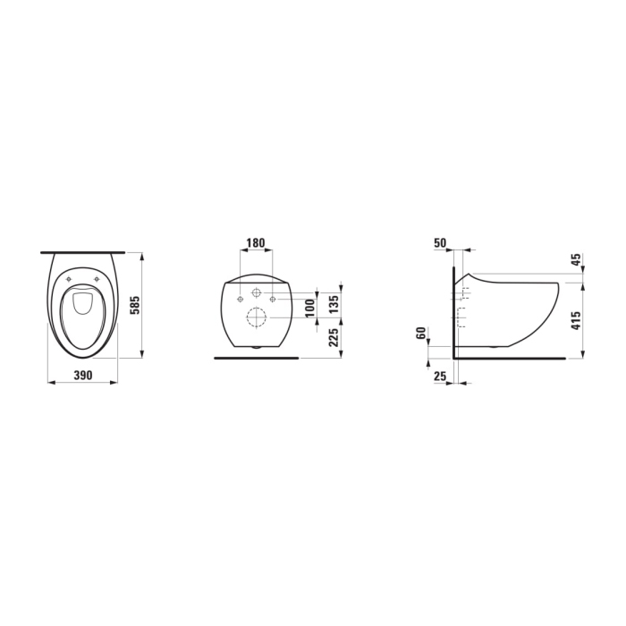 Laufen Alessi One Унитаз 58.5х39х35.5см, подвесной, безободковый, LCC, цвет: черный матовый