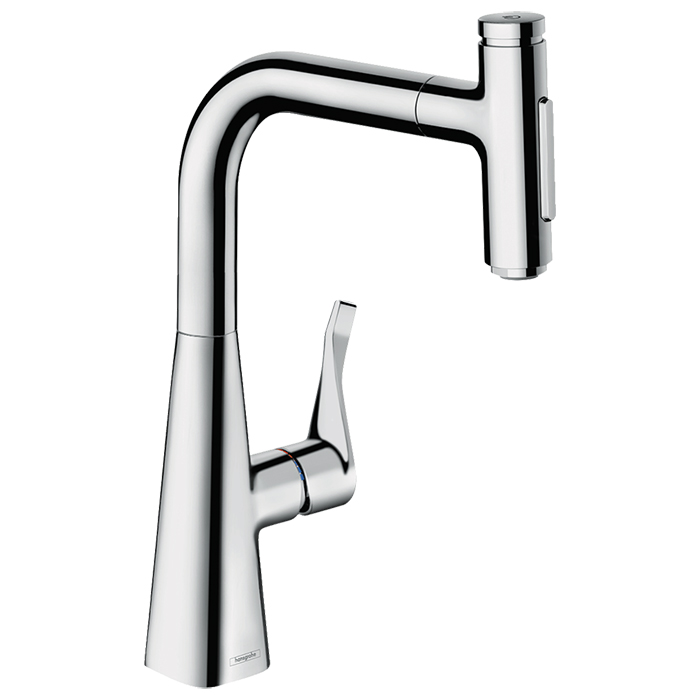 Смеситель для кухни Hansgrohe Metris M71, на 1 отв, поворотный излив: 20.8см с вытяжным душем, 2jet, h238мм, sBox кнопка вкл/выкл, цвет: хром