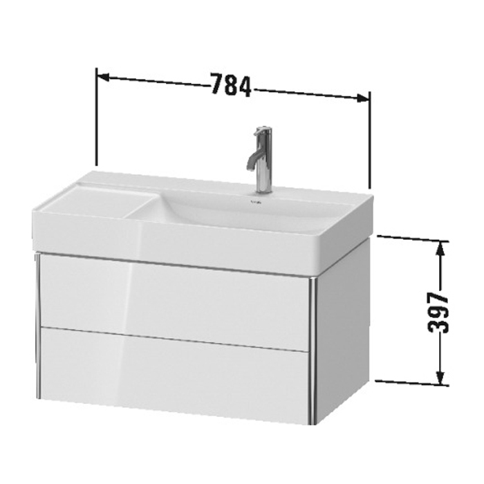 База Duravit XSquare подвесная 78.4x46x39.7см с раковиной (раковина справа), 2 ящика, цвет: глянцевый белый