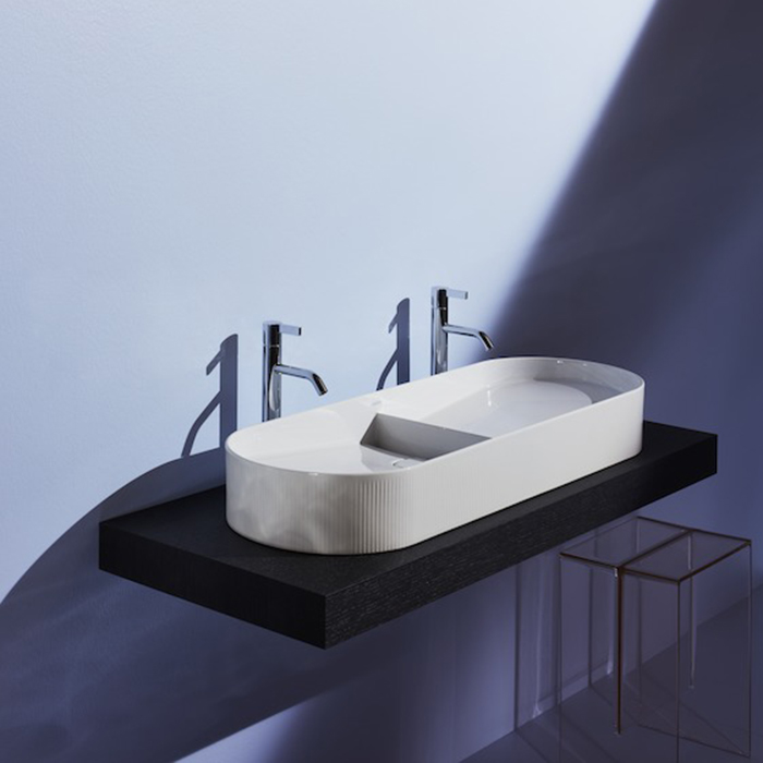 Раковина Laufen Sonar 100x37х13 см, без отв., двойная, без перелива, с наружным декором, цвет: белый