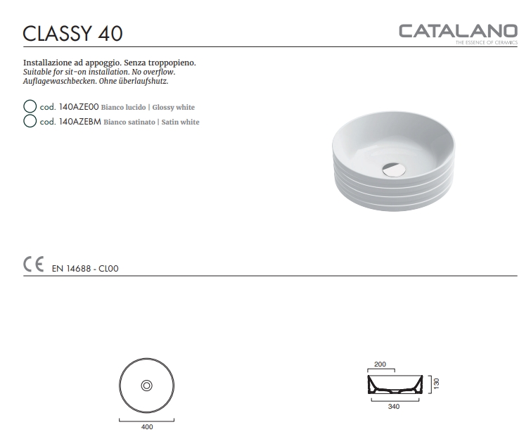 Раковина Catalano Classy 40x40 140AZE00
