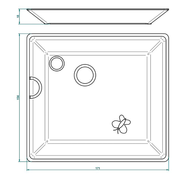 THG CAPUCINE VERT DECOR PLATINE Поднос керамический 171х154 мм, настольный, middle size, декор платина/зеленый, цвет: белый