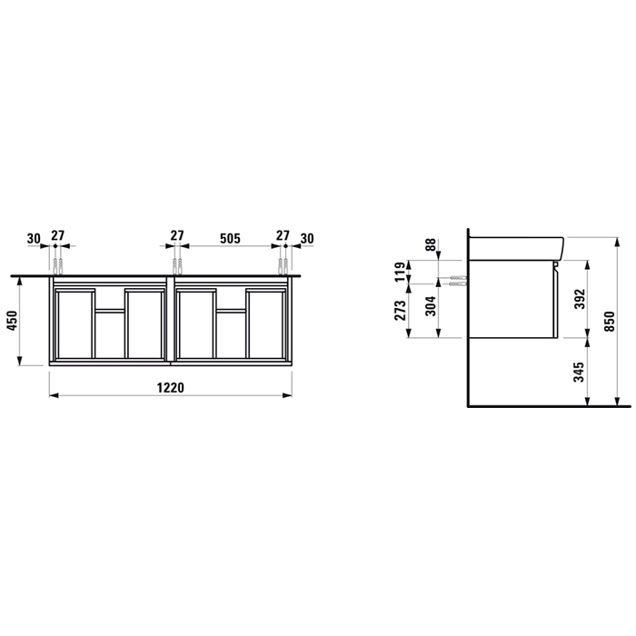Laufen Pro Тумба с раковиной, 122x45x39см, 2 выдв ящика, цвет: белый глянцевый