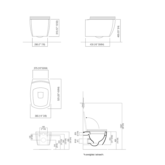 Agape 750 Унитаз подвесной 35.5х57.5х30см, с крышкой-сиденьем с механизмом Soft close, цвет: белый глянцевый