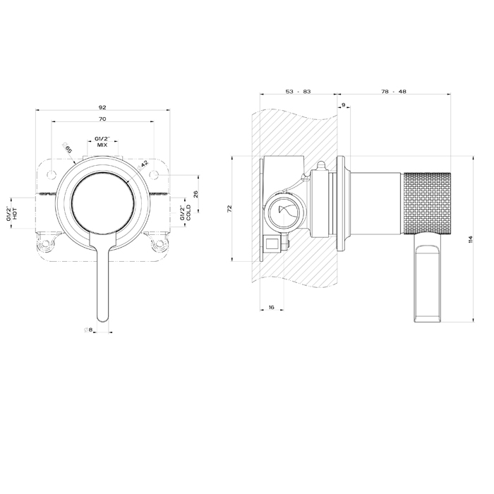 Gessi Inciso Встраиваемый смеситель, на 1/2", на 1 источник, внешняя часть, цвет: finox