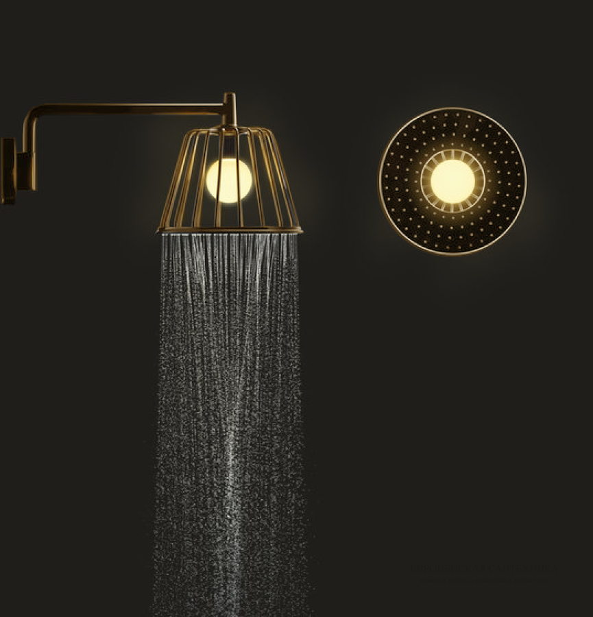 Верхний душ AXOR Shower 275 1jet, настенный c подсветкой LED, цвет: золото полированное