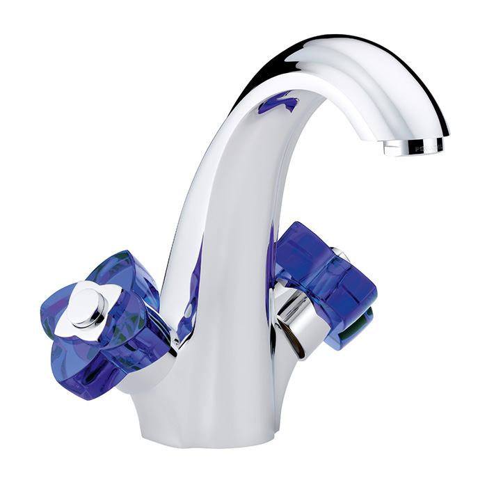 THG Pуtale de cristal bleu Смеситель для раковины, 1 отв., цвет: хром/синий хрусталь