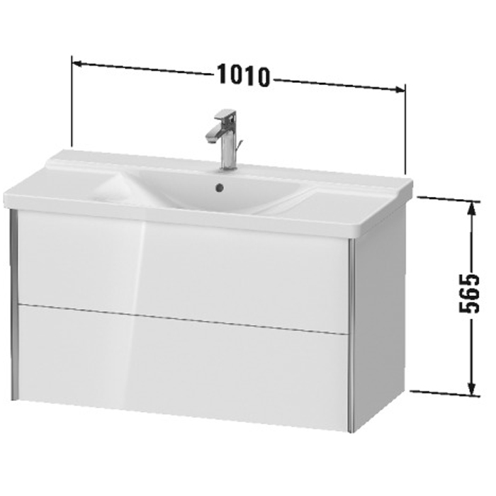 Тумба подвесная Duravit XViu 101x46.9x56.5см, с раковиной, 2 ящика, цвет: walnut dark/черный матовый