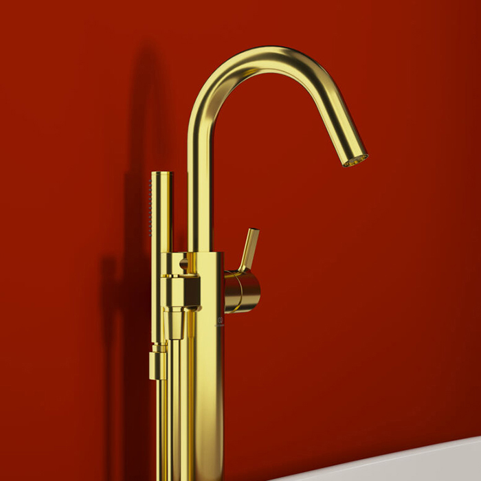 Ideal Standard Joy Смеситель для ванны, напольный, с ручным душем, цвет: PVD Brushed Gold (Шлифованное Золото)