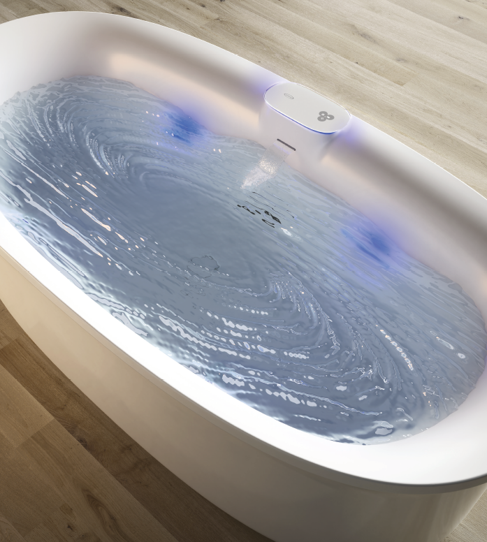 Jacuzzi Arga  Ванна 175x85x57 см отдельностоящая, Swirlpool Illumatherapy™4 форсунки, подсветка Rainbow, цвет: белый глянцевый