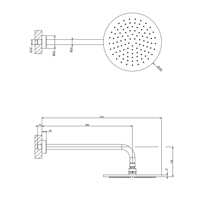 Верхний душ с кронштейном GESSI Origini, настенный, защитой от известкового налета, цвет: хром
