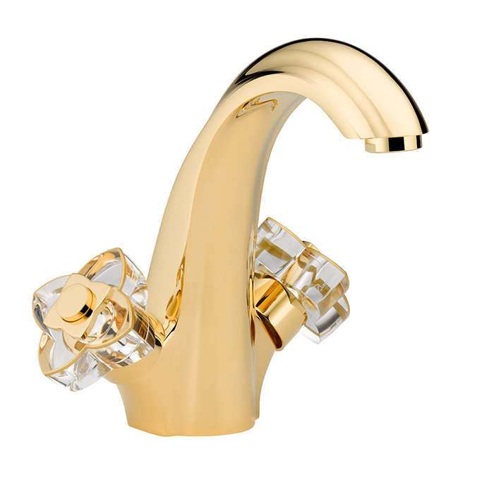 THG Petale de Cristal clair lisere dore Смеситель для раковины, 1 отв., цвет: золото/прозрачный хрусталь с золотым декором