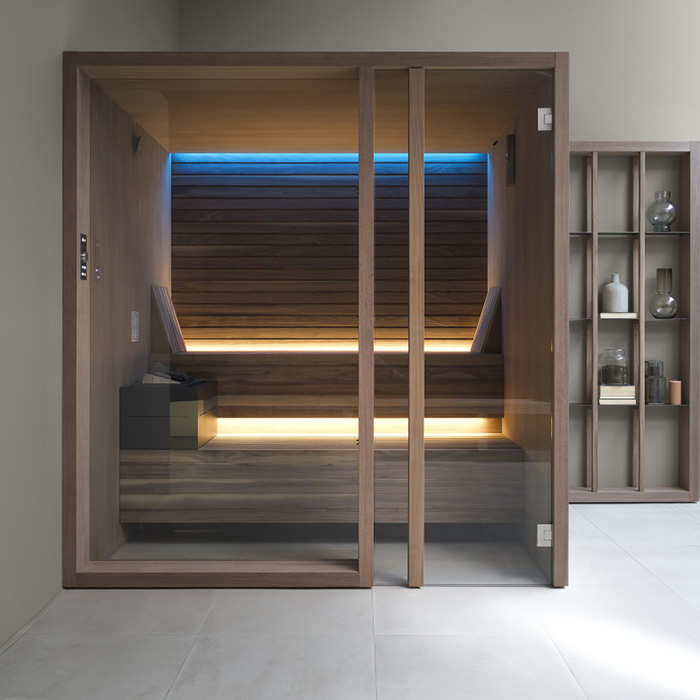 Effegibi Yoku S Glass Сауна 202x180х214см, угловая DX, цвет: термообработанная древесина