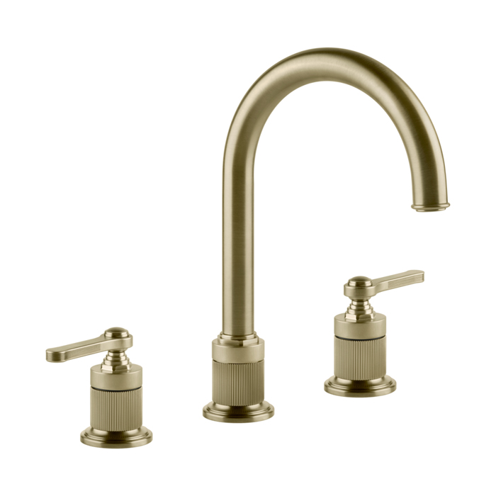 Смеситель для раковины Gessi Venti20, на 3 отв., высота излива 168 мм, с донным клапаном, цвет: Brushed Brass PVD