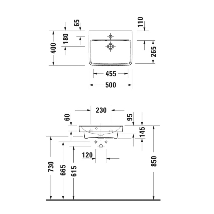 Duravit No1 Раковина 50х40см., подвесная, 1 отв., цвет: белый глянцевый