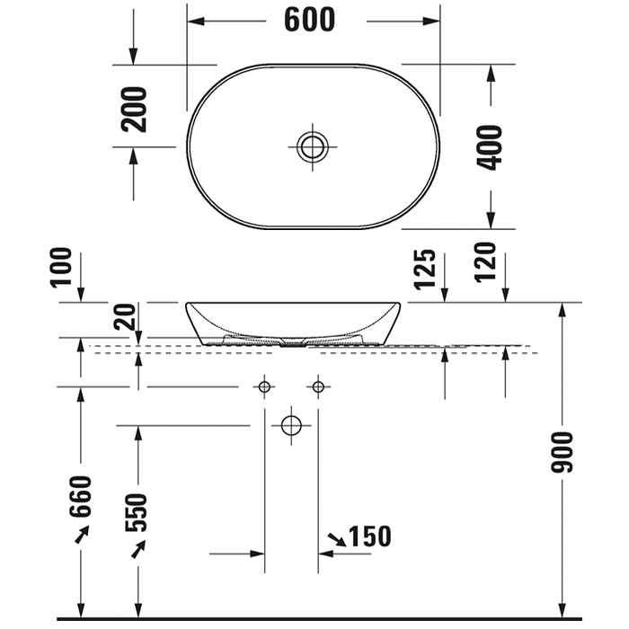 Duravit D-Neo Раковина 60х40см, накладная, без перелива, без отв., цвет: белый