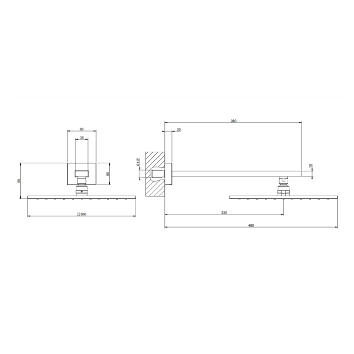 Верхний душ для настенного крепления Gessi Rettangolo 300x300мм, цвет: Black XL