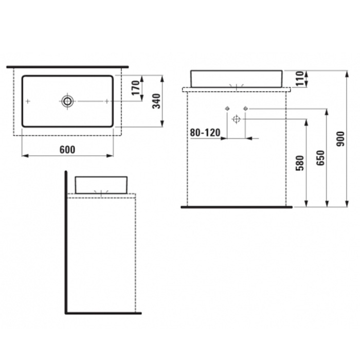 Раковина Laufen Living Sqaure 60x34x11 см, без отв., без перелива, цвет: белый
