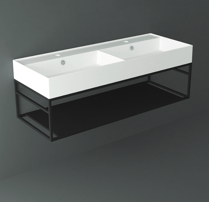 Структура Simas Agile металлическая 121x46xh28см, подвесная, для раковины с 1 отв., AG121, с 1 полкой, цвет: черный матовый