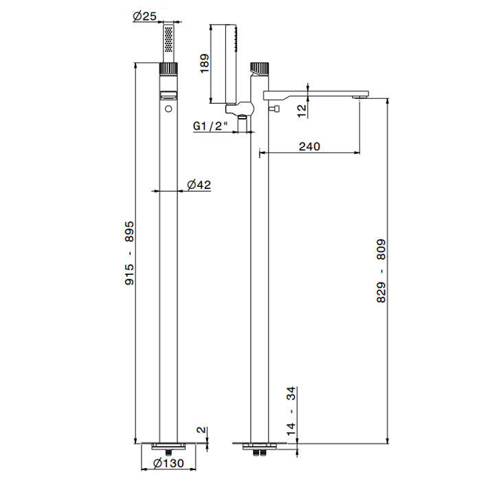 Newform Steel Line Смеситель для ванны, напольный, с ручным душем, цвет: stainless steel