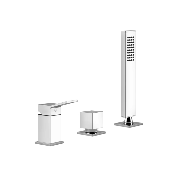 Смеситель для ванны Gessi Rettangolo K на 3 отверстия, с переключателем и ручным душем, без излива, цвет: хром