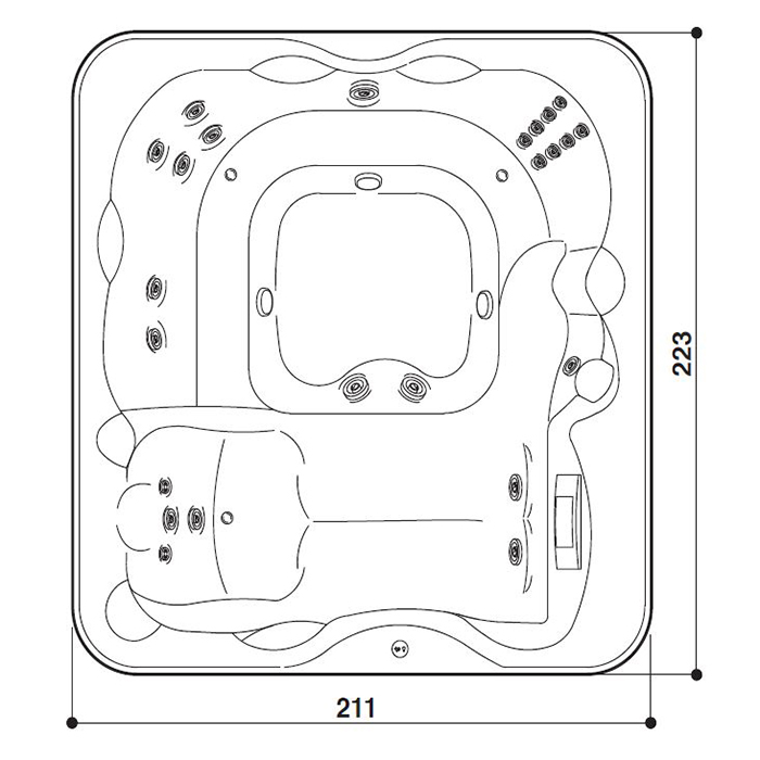 Jacuzzi Lodge L Минибассейн 223x211см, отдельностоящий, c г/м Hydro+Blower, утеплитель Eco Shield, панель Sillwer wood, цвет акрила: Platinum