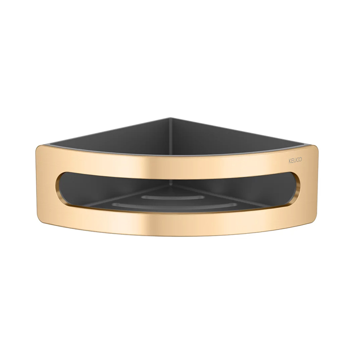 Полочка для душа Keuco Elegance, подвесная, угловая, цвет: brushed brass/anthracite