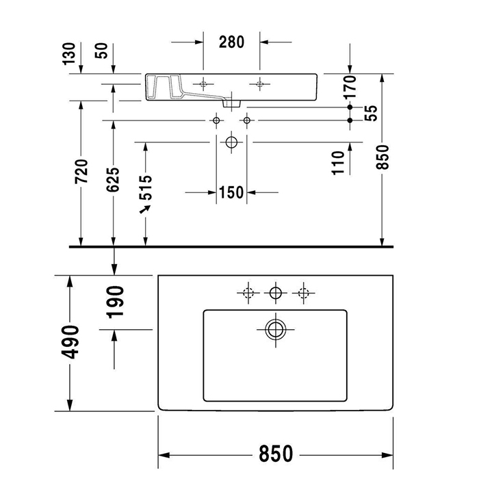 Duravit Vero Раковина для мебели с перел., с 1 отв. под смес., 85х49см, цвет: белый