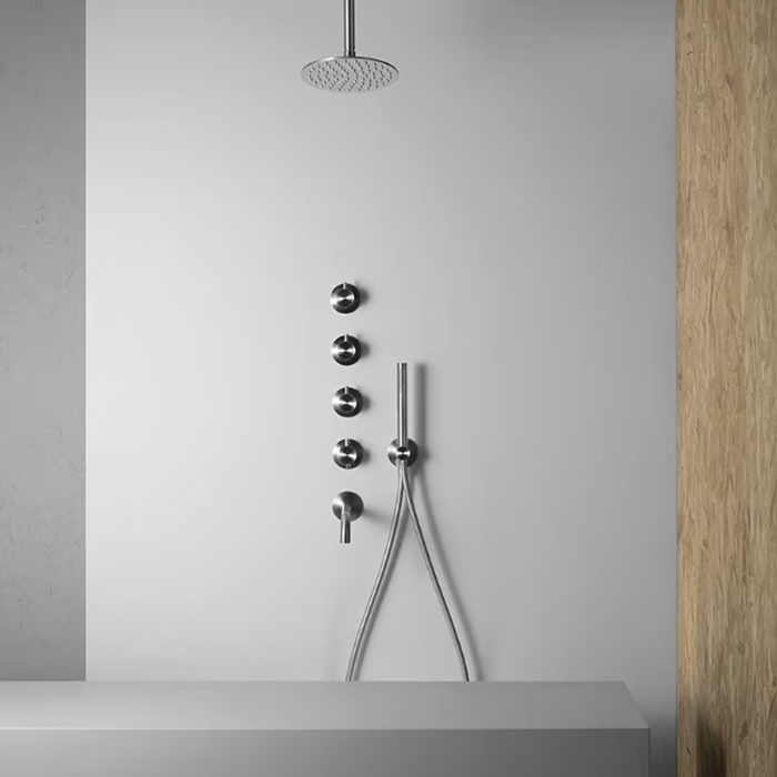 QuadroDesign Source Смеситель для душа, встраиваемый, термостатический, с 3-мя запорными вентилями, цвет: Brushed Stainless Steel