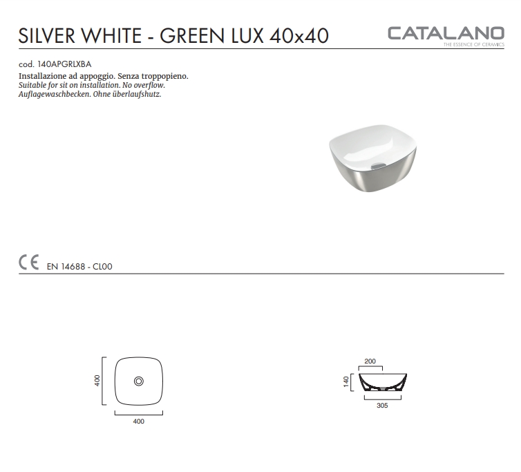 Раковина Catalano Gold & Silver 40x40 0622400041 / 140APGRLXBA