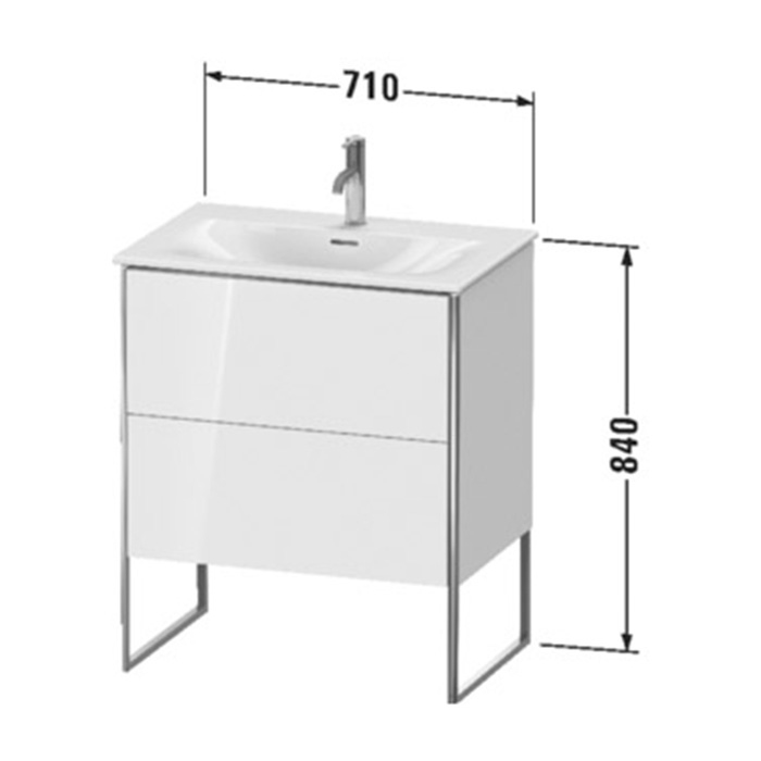 Duravit XSquare Тумба с раковиной 71x47.8х59.2см, напольная, 2 яшика, встроенные ножки с регулировкой по высоте, цвет: Black High Gloss