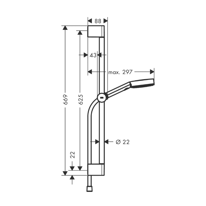 Hansgrohe Pulsify Душевой гарнитур: штанга 65см, ручной душ Ø10.5см, 3jet Relaxation и шланг 160см, цвет: белый матовый