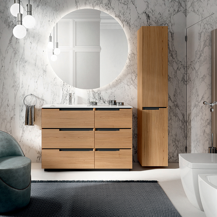 Oasis Profilo Композиция №18 Комплект мебели 120х46х h220см, напольный, цвет: Sand Oak/белый матовый/хром